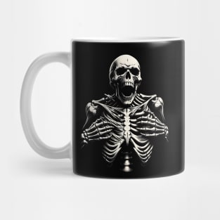 Vintage 90s Skeleton Ripping Rib Cage T-Shirt - Edgy Gothic Tee Mug